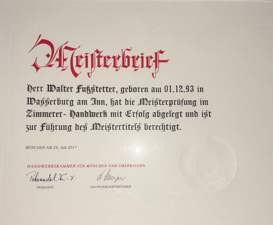 Meisterbrief Walter Junior