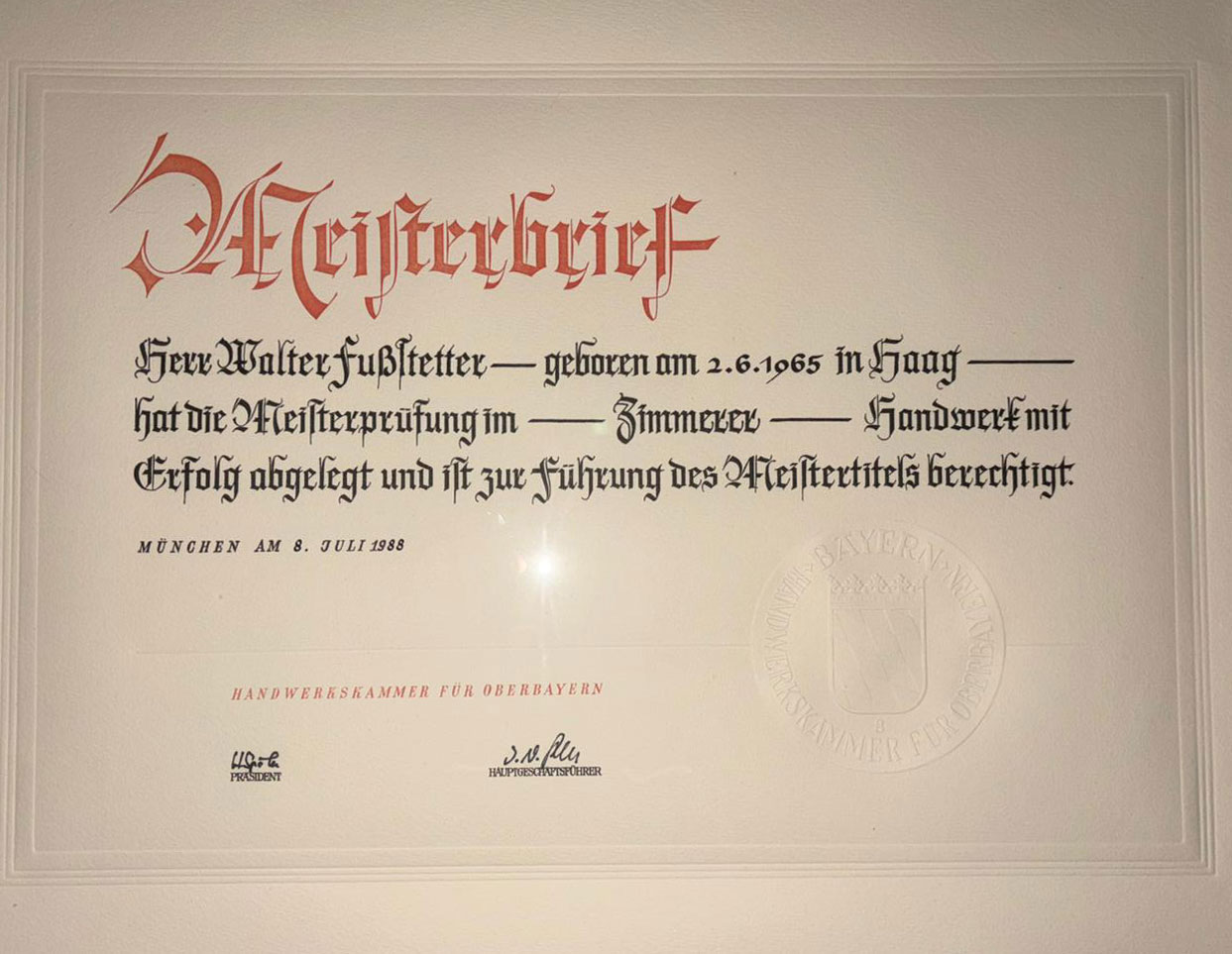 Meisterbrief Walter